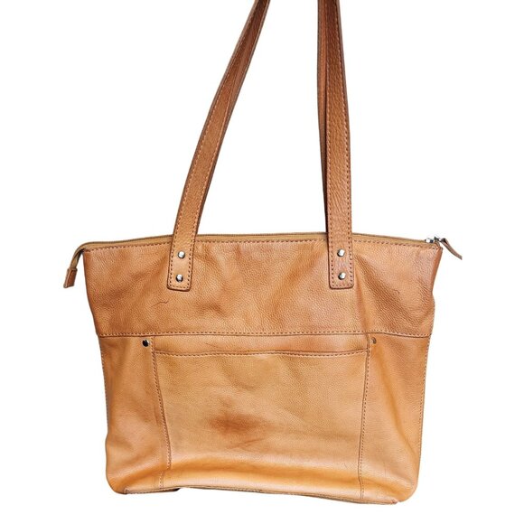 VTG Fossil Gold Pebbled Leather Tote Bag W/ Multiple Pockets & Zipper Closure - Picture 2 of 9